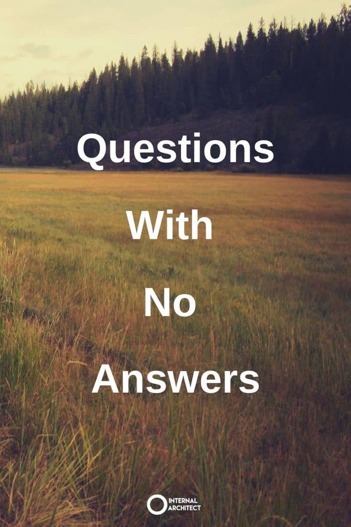 Landscape photo with text "Questions with no answers"