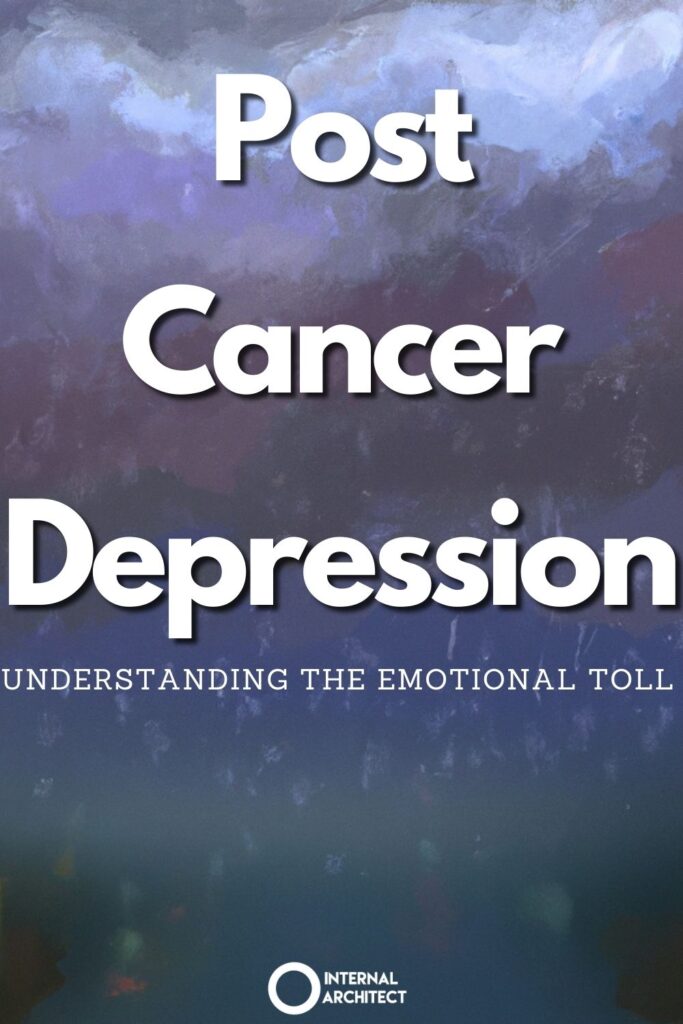 An impressionistic digital oil painting with the text Post Cancer Depression