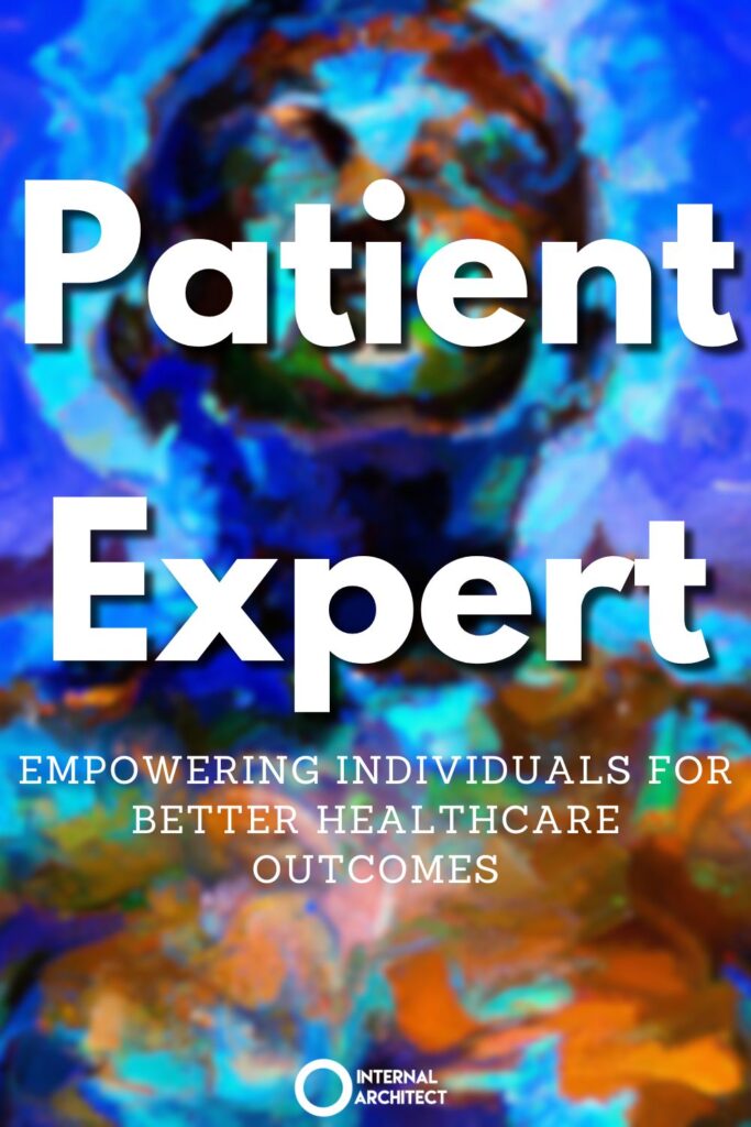 An impressionistic digital oil painting of "Empowering Individuals" with the text Patient Expert: Empowering Individuals for Better Healthcare Outcomes