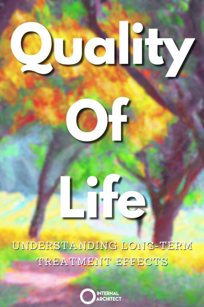 An impressionistic digital oil painting of "Quality of life" with the text Quality of Life for Cancer Survivors: Understanding Long-Term Treatment Effects