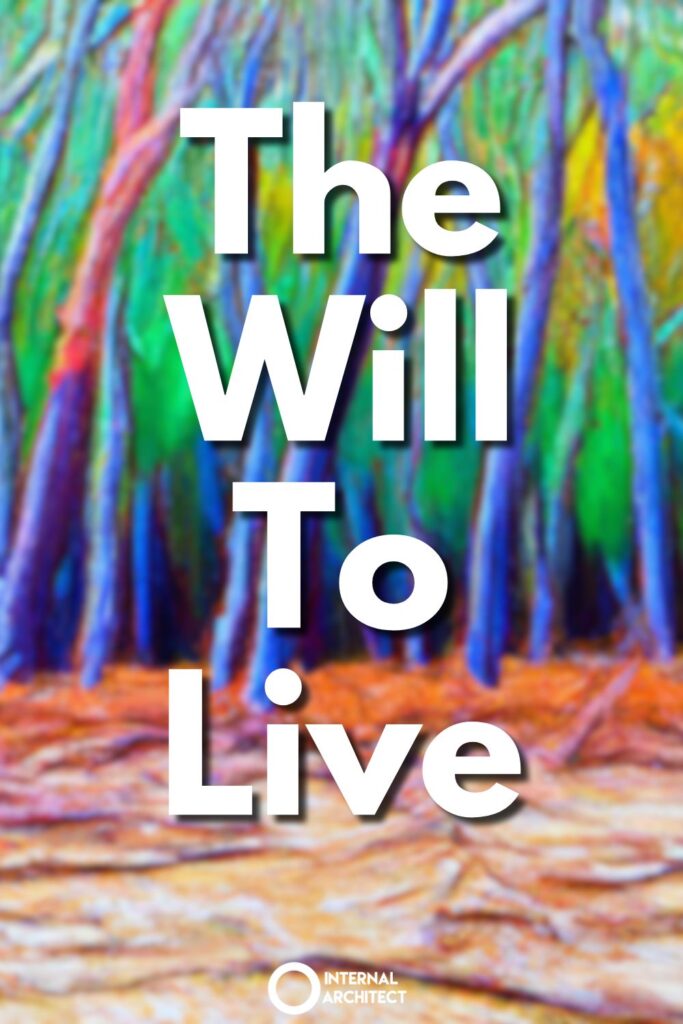 An impressionistic digital oil painting of "Will To Live" With the text The Will To Live.