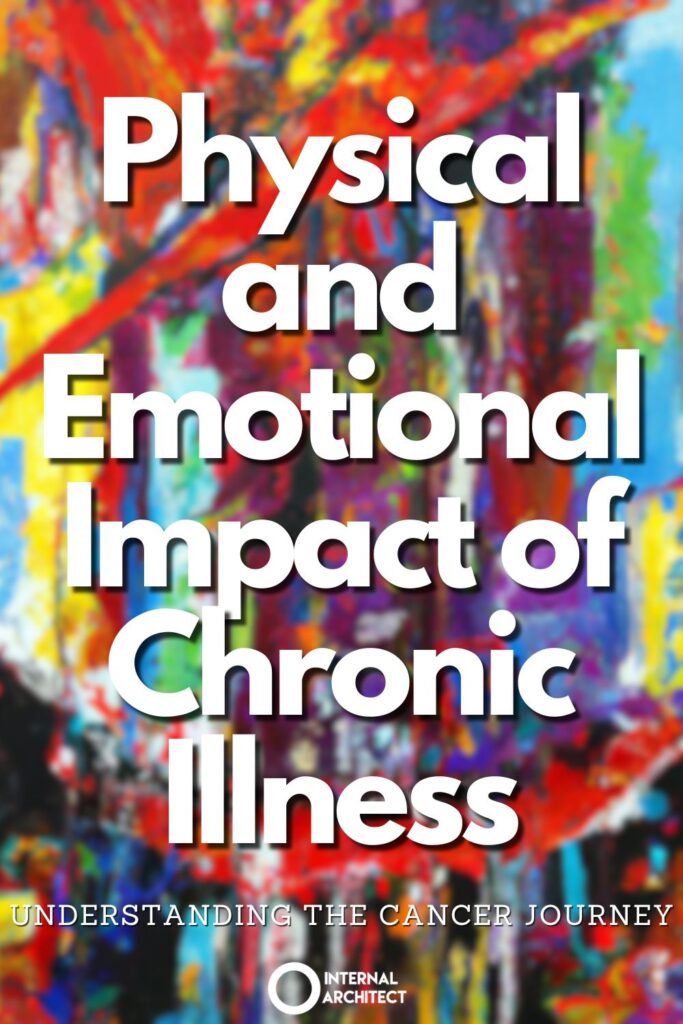 A painting named "emotional impact" in the style of Modern art with the text Physical and Emotional Impact of Chronic Illness: Understanding the Cancer Journey