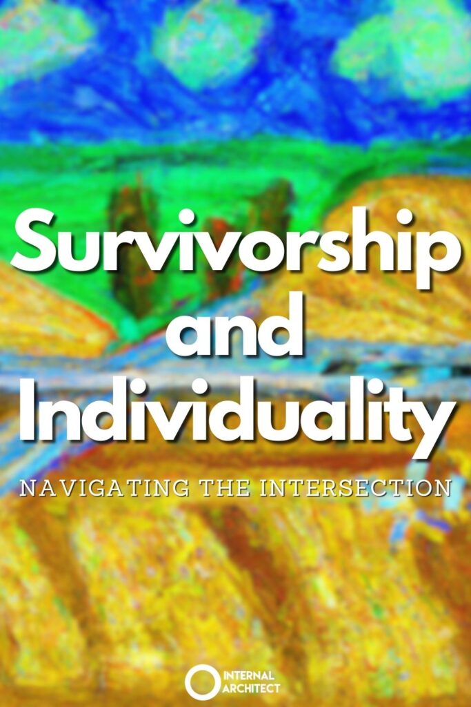 A painting named "Intersection" in the style of Van Gogh with the text Survivorship and Individuality: Navigating the Intersection