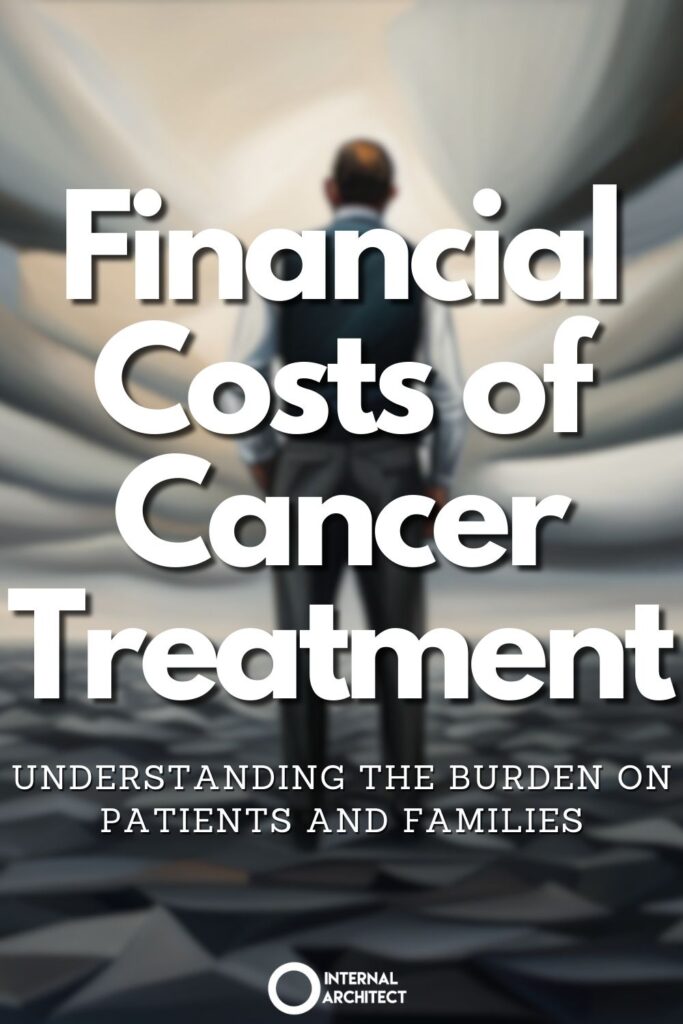 A painting named "Burden" in the style of conceptual art with the text Financial Costs of Cancer Treatment: Understanding the Burden on Patients and Families