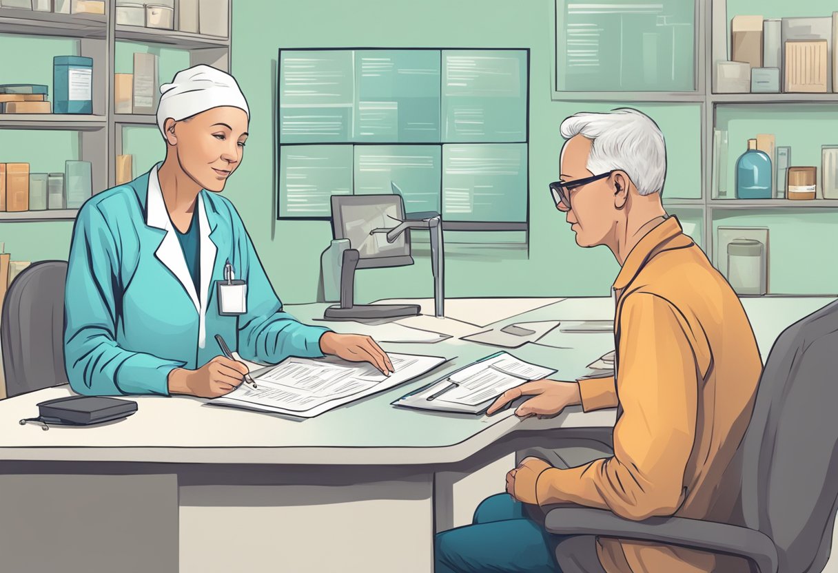 A digital illustration of a patient doctor meeting.
