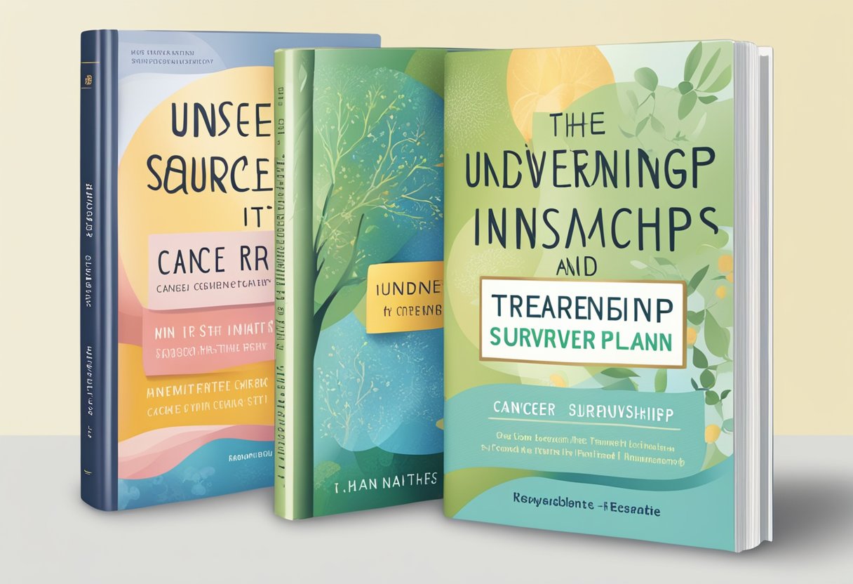 A digital illustration of cancer survivorship books in the moc-up stage.