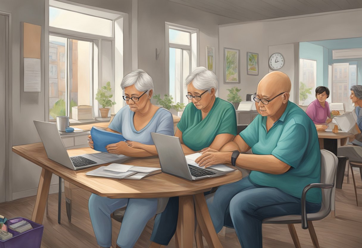 Digital illustration of three women working at a table on their laptops