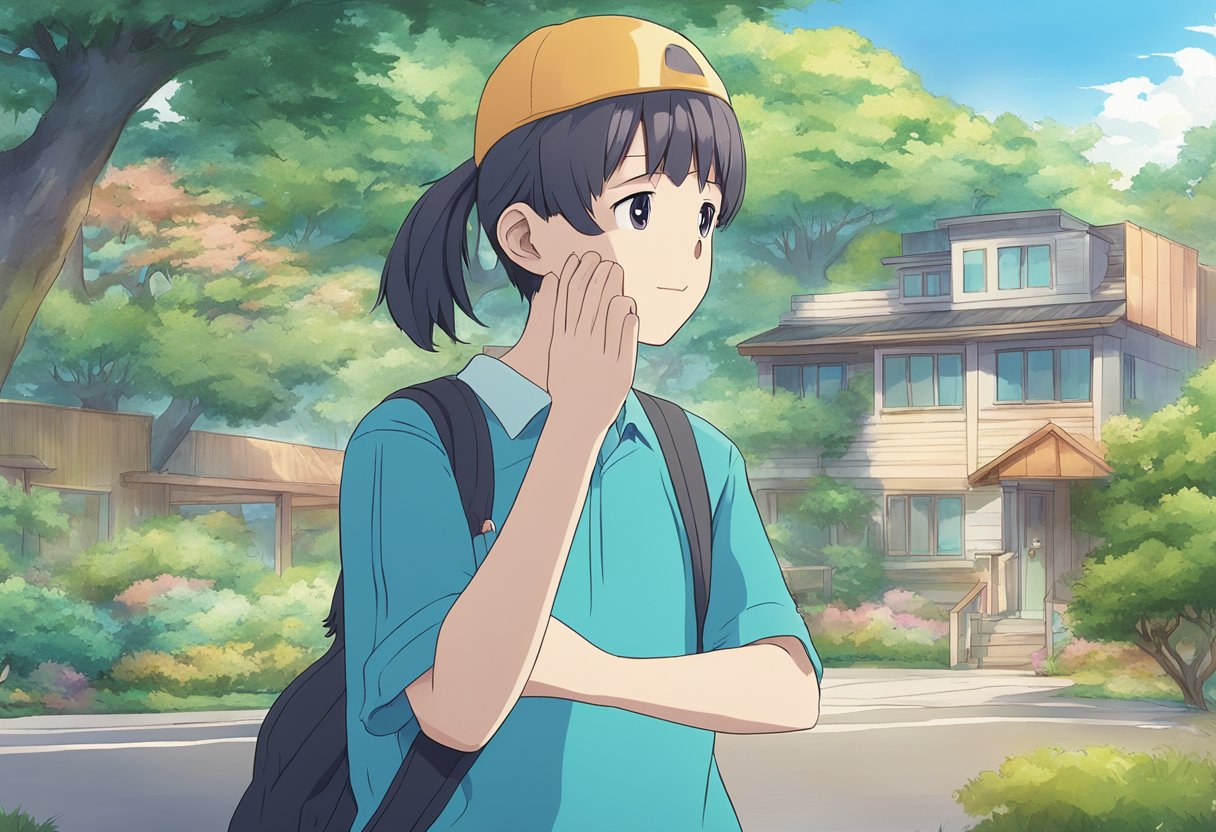 A digital anime illustration of a kid walking home from school