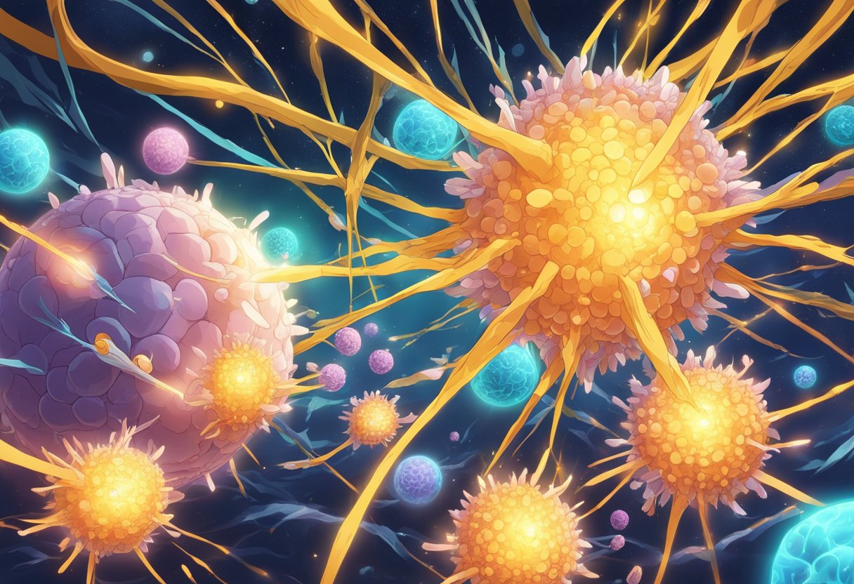 A digital anime illustration of attacking cancer cells