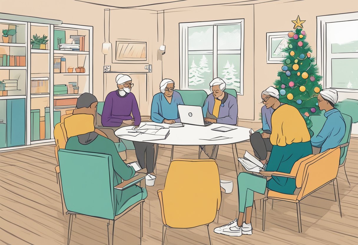 A digital Illustration of a round table meeting during the holidays