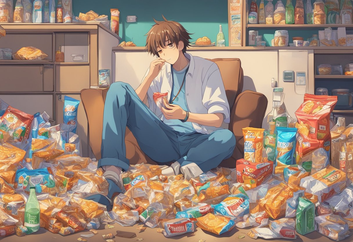 A digital anime of a man bing eating