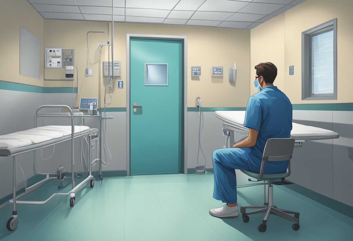 A digital illustration of a doctor in a empty hospital room
