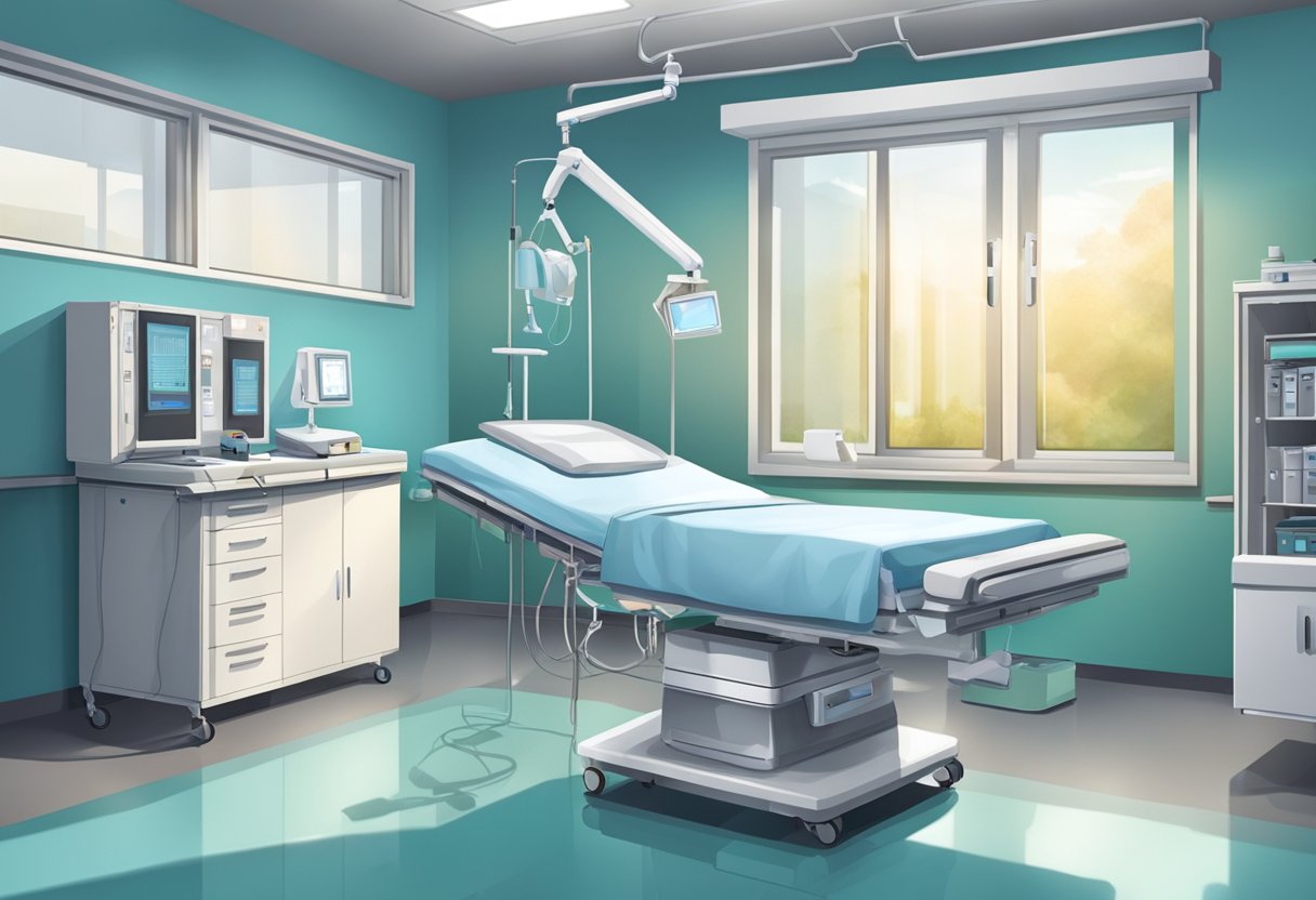 A digital illustration of a surgical room in a hospital