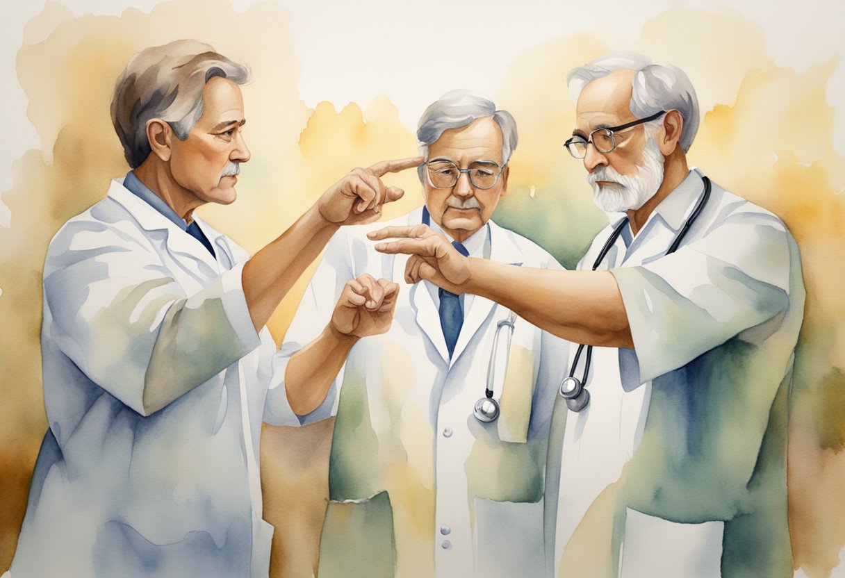 A digital watercolor of doctors in discussions