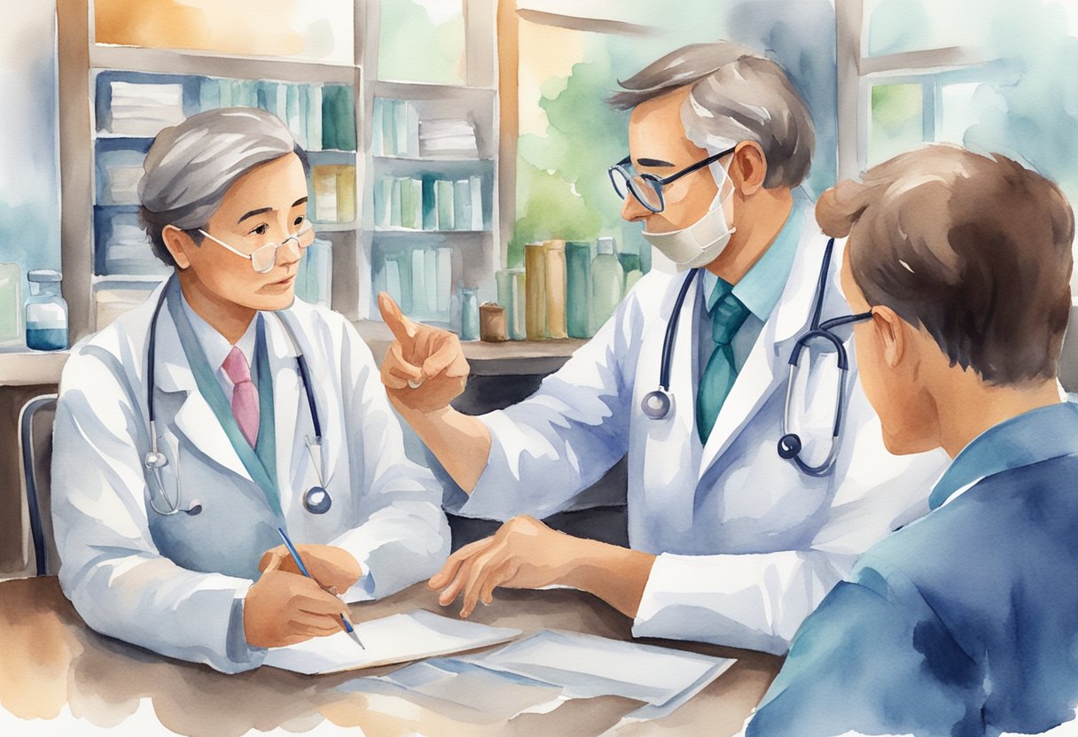 A digital watercolor of doctors counting with his fingers