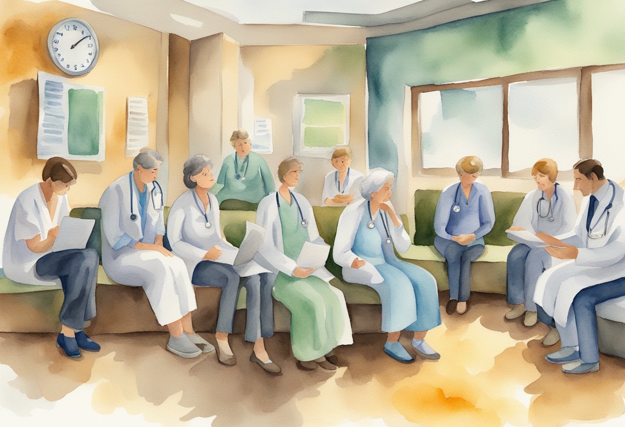 A digital watercolor of doctors in a meeting