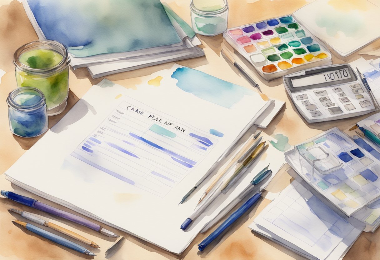 A digital watercolor of of paperwork and bill 