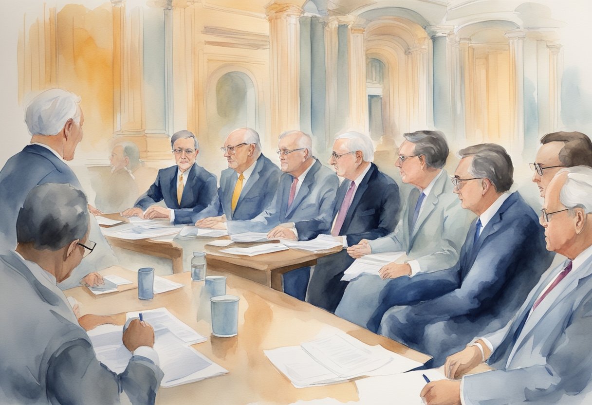 A digital watercolor of an executive meeting