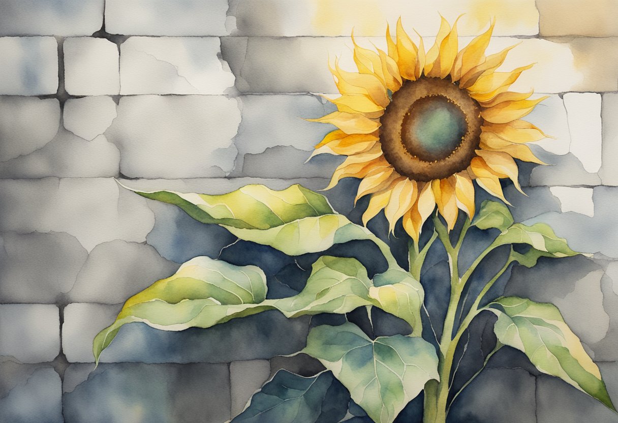 a digital watercolor of a sunflower against stone