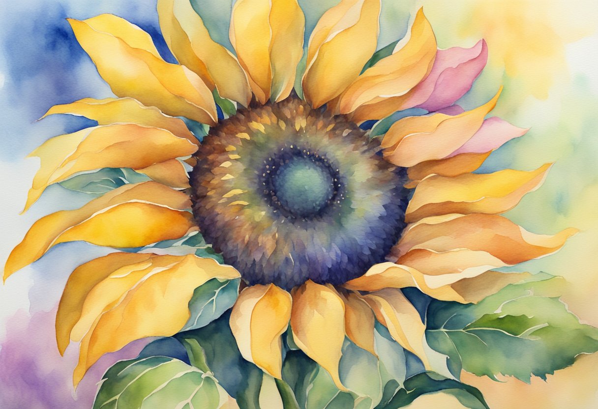 A digital watercolor of a sunflower