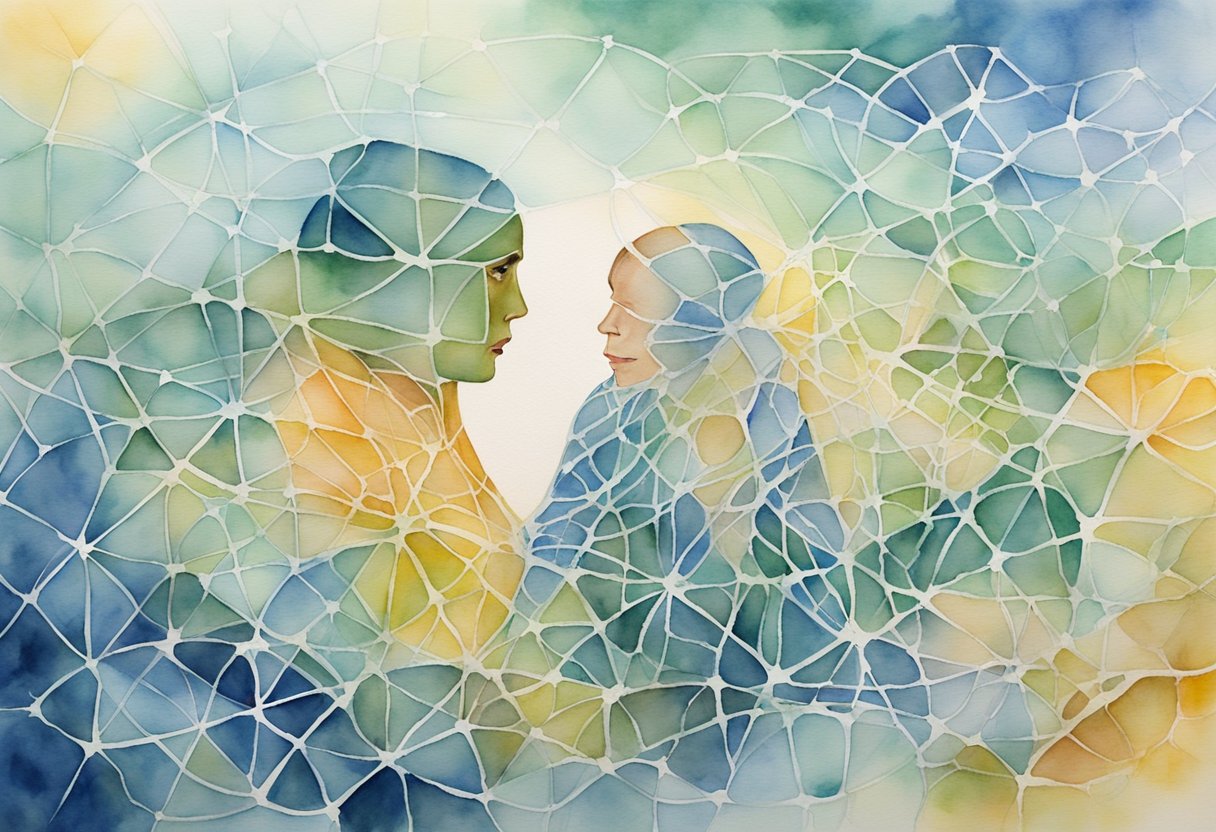 A digital watercolor of a mosaic humans 