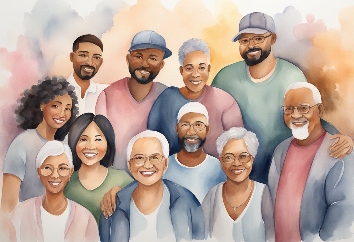 A digital watercolor of a support group