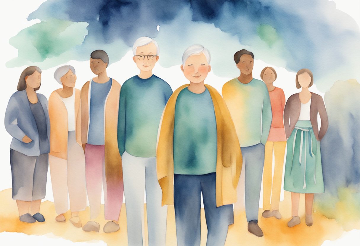 A digital watercolor of people