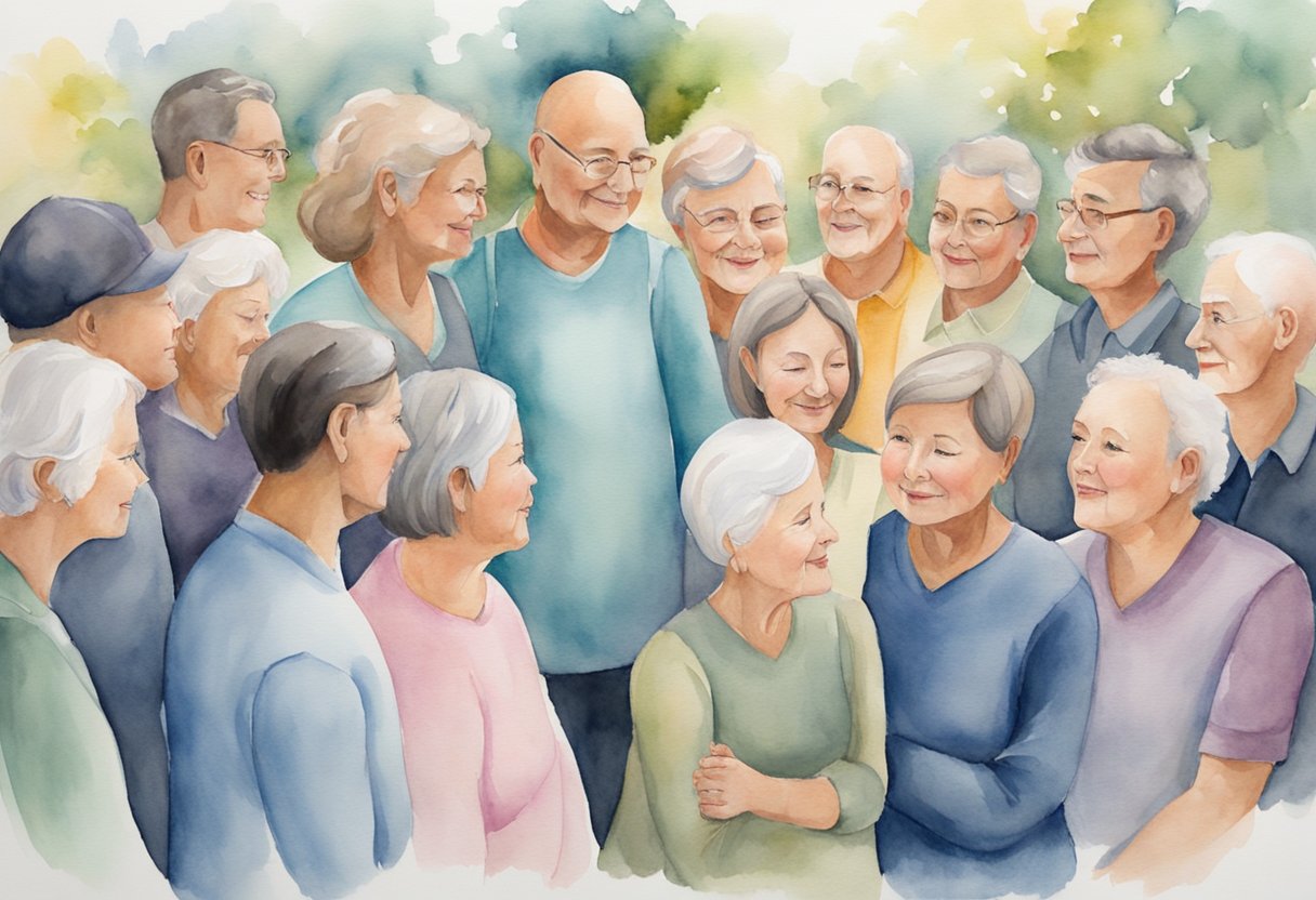 A digital watercolor of a support group