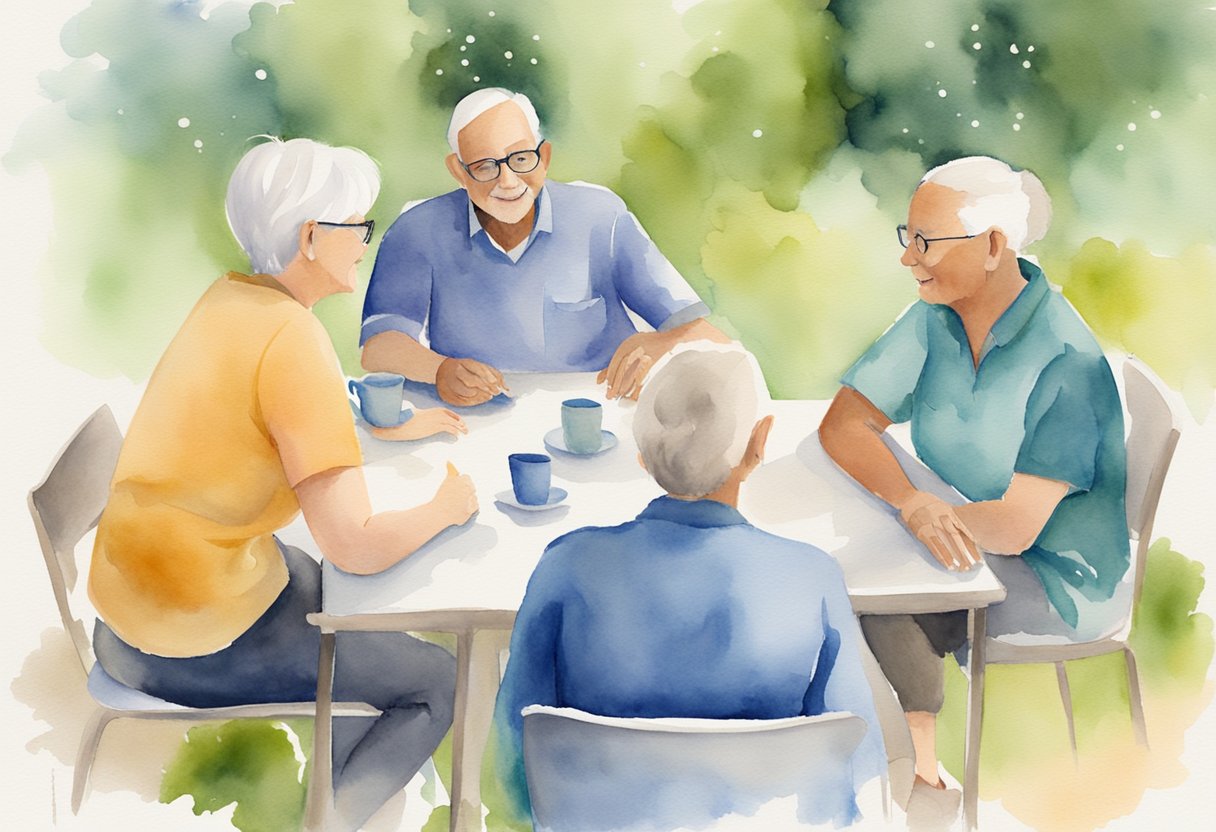 A digital watercolor of friends having coffee