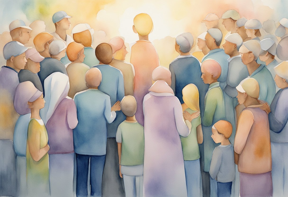 A digital watercolor of people looking forward