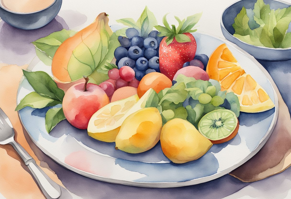 A digital watercolor of a healthy fruit tray