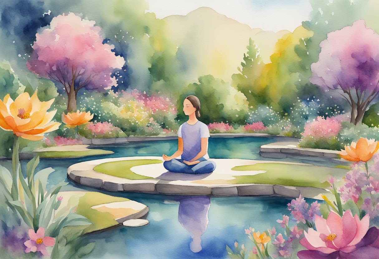 A digital watercolor of practicing meditation