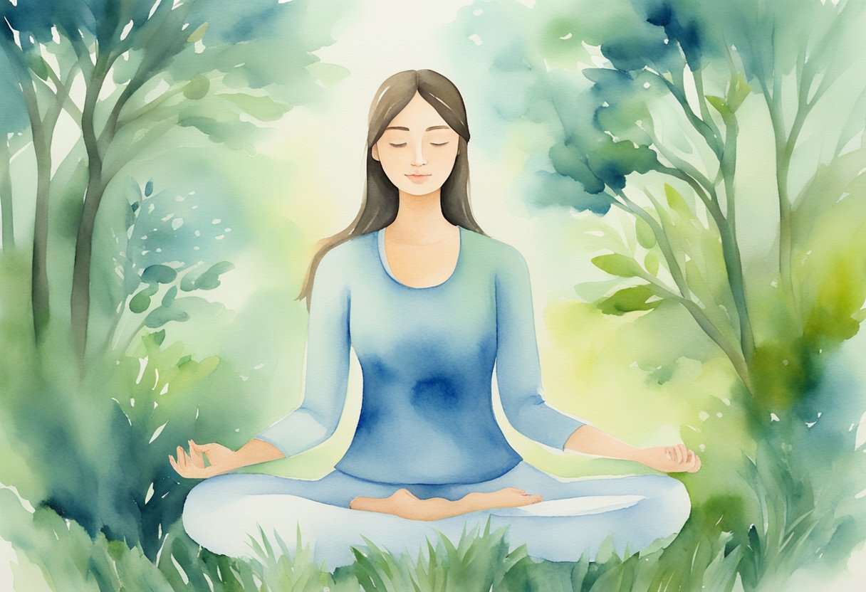 A digital watercolor of a meditating woman