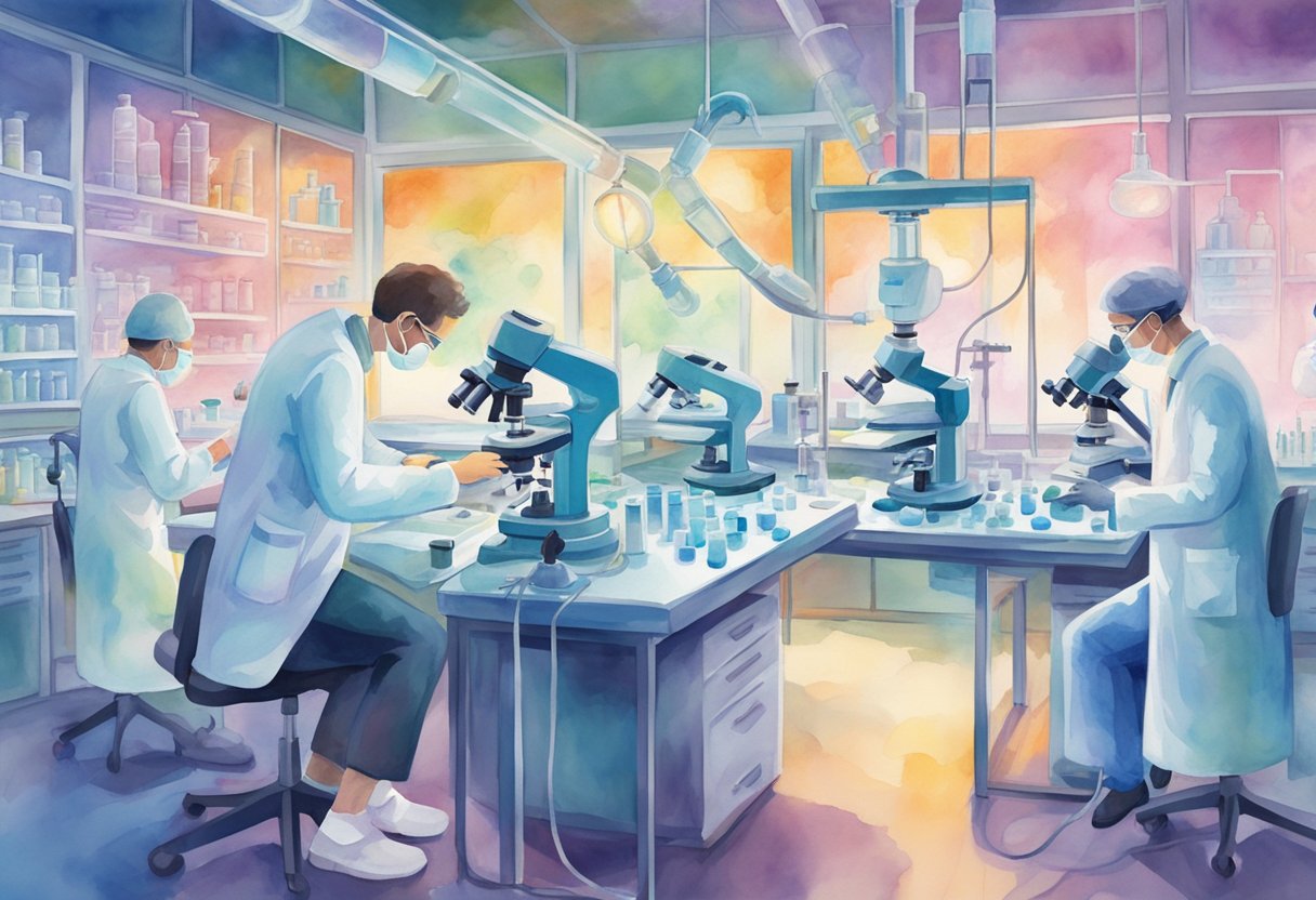 a digital watercolor of doctors working in a lab