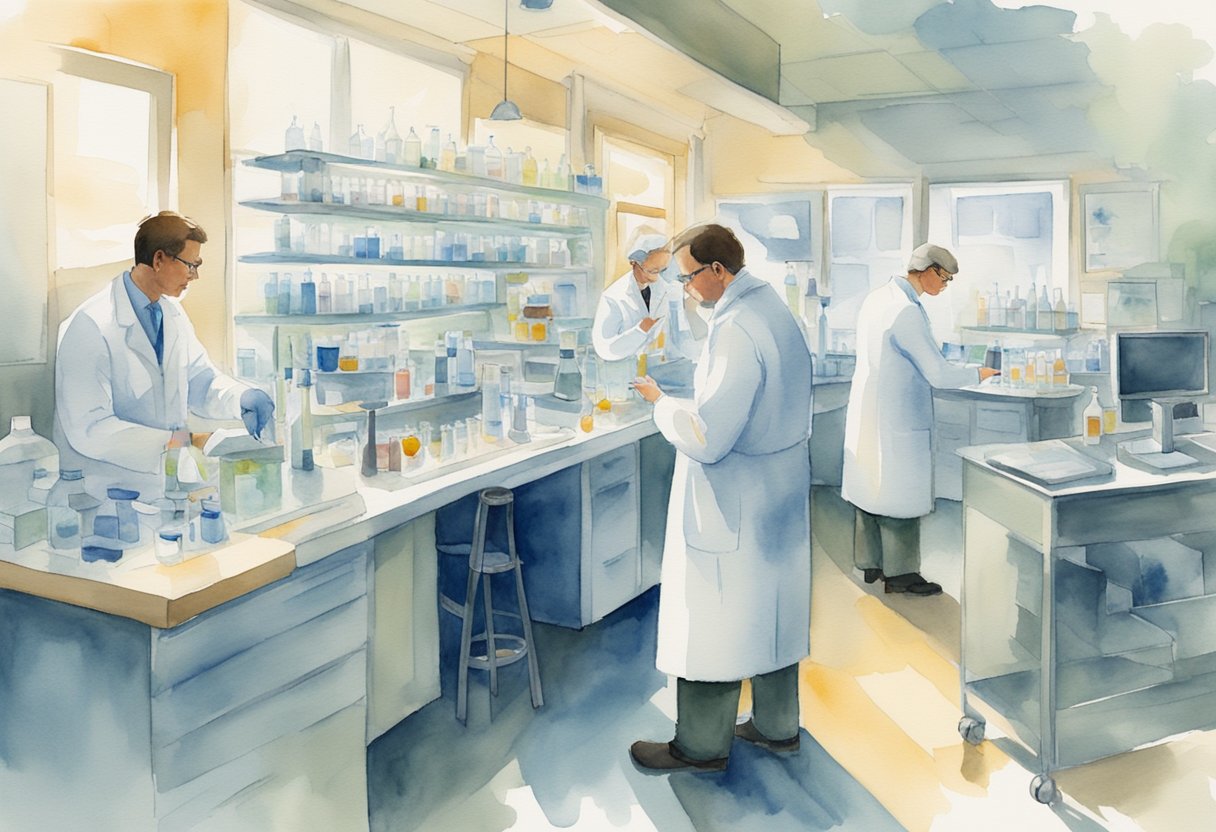 a digital watercolor of doctors working in a lab