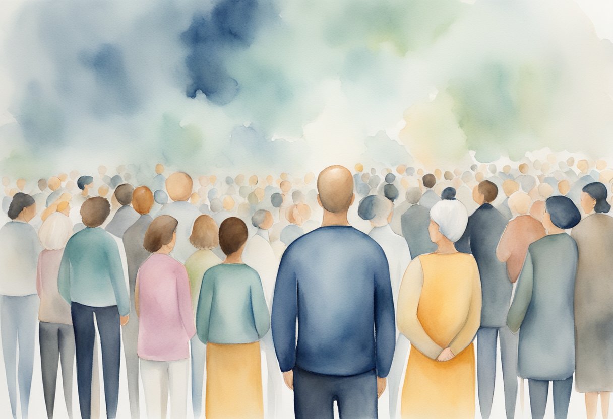 A digital watercolor of people looking forward