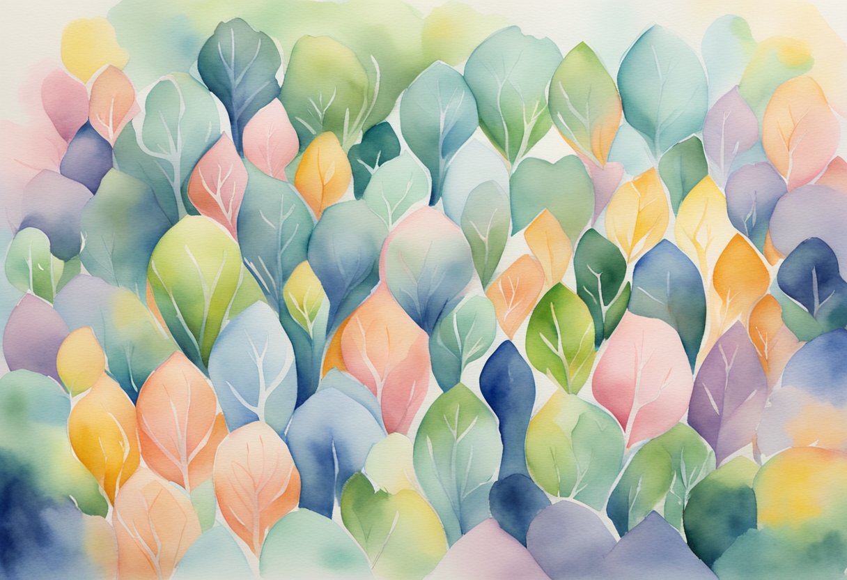 A digital watercolor of a page full of leaves