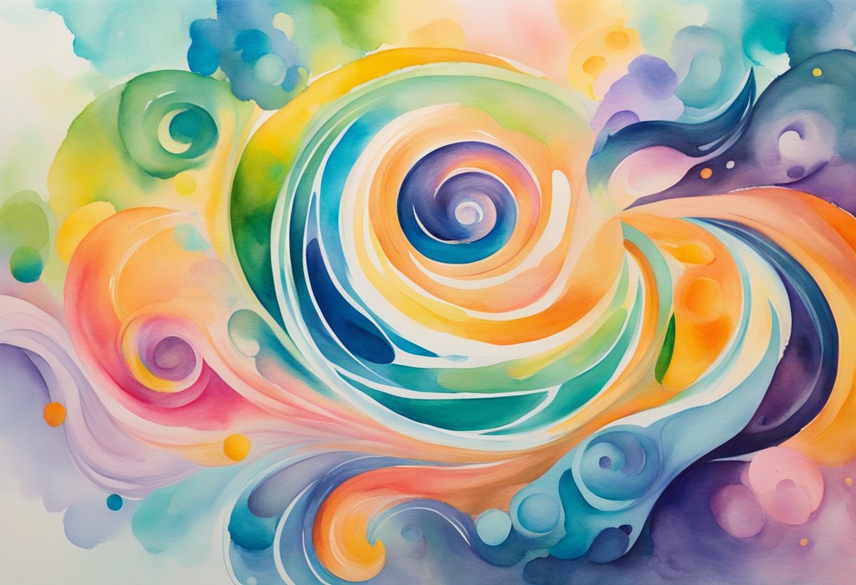 A digital watercolor of colorful swirls
