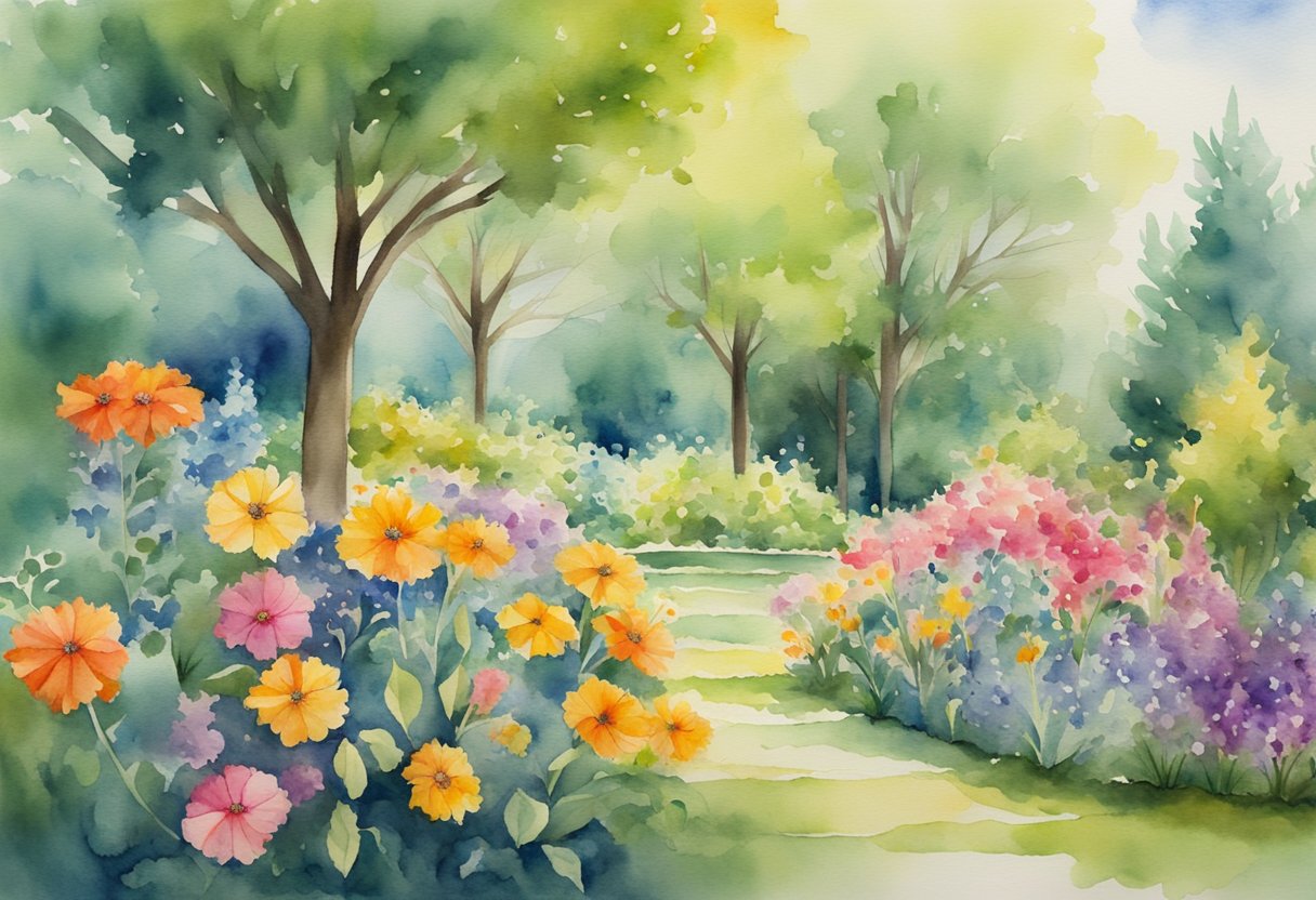 A vibrant garden bursting with life and color, symbolizing hope and resilience amidst the uncertainty of mortality