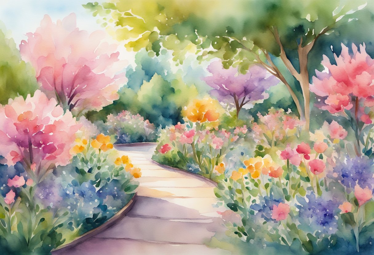 A vibrant garden blossoming with life, representing the transformative journey of overcoming cancer and embracing well-being and growth