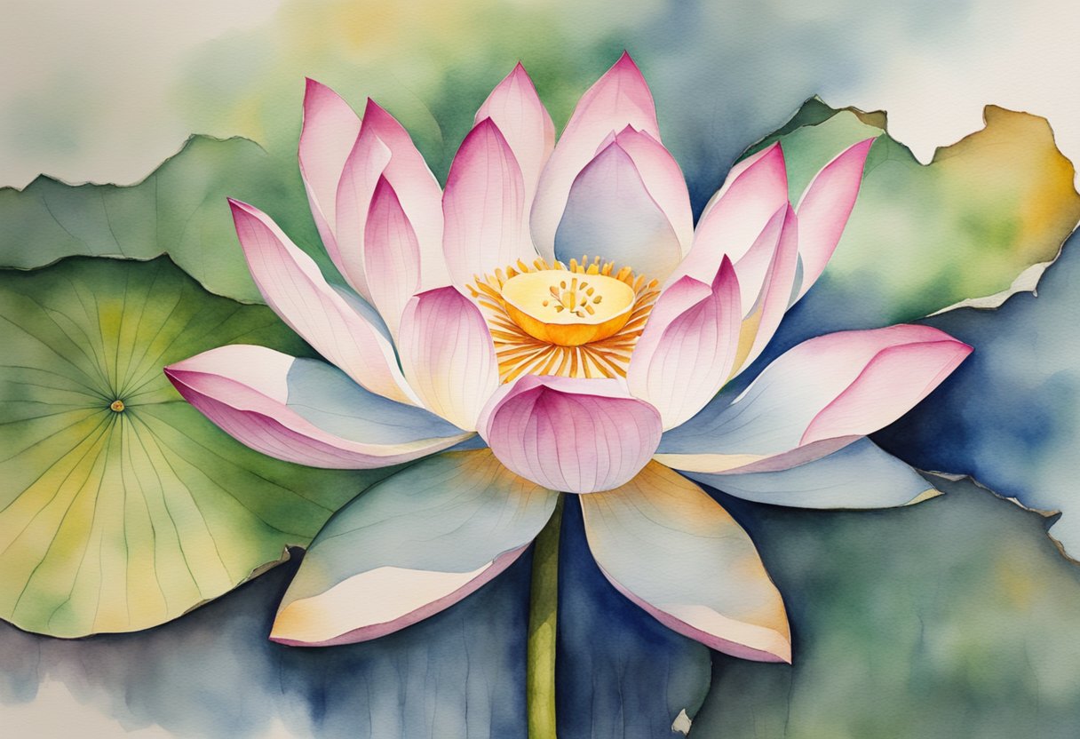 A vibrant lotus flower blooms from a cracked and weathered surface, symbolizing acceptance and healing of scars, mortality, and the resilience of a cancer thriver
