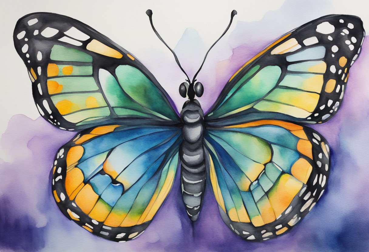 A vibrant butterfly emerges from a cocoon, symbolizing resilience and newfound purpose beyond illness and mortality for a cancer thriver