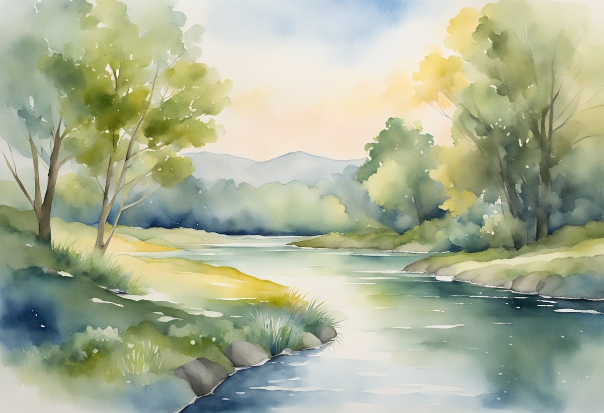 A serene setting with a peaceful atmosphere, surrounded by nature and calming elements, evoking a sense of relaxation and rejuvenation