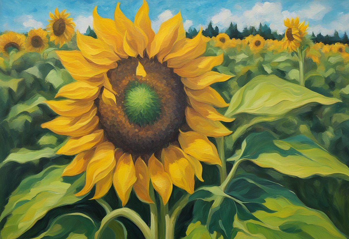 A vibrant sunflower growing tall amidst a field of green, symbolizing resilience and hope in the face of adversity