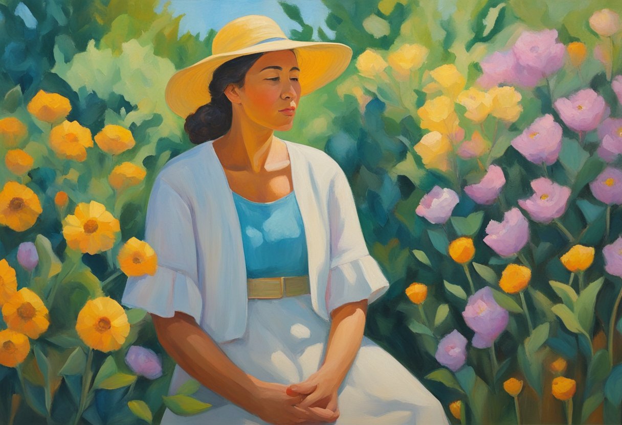 A figure stands in a vibrant garden, surrounded by blooming flowers and lush greenery. The sun shines down, casting a warm glow on the scene, symbolizing the vitality and resilience of survivors beyond the clinical setting
