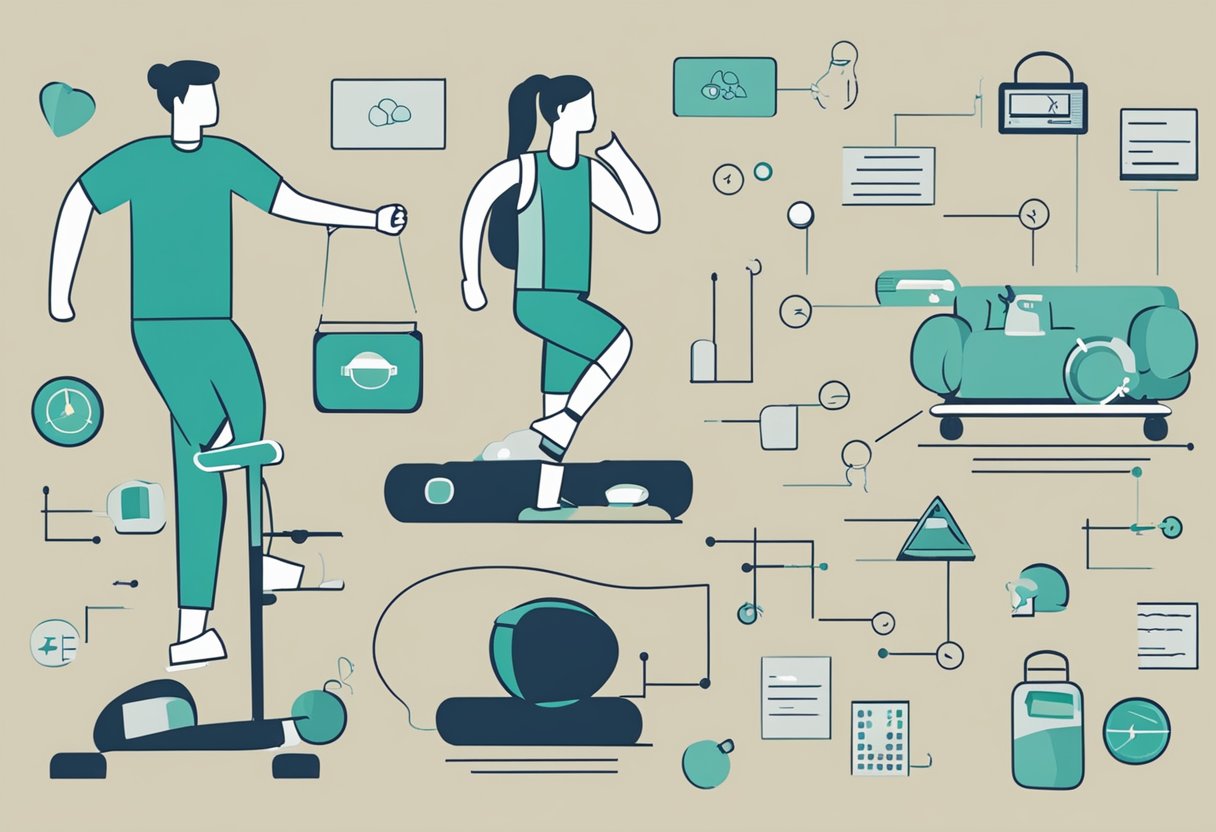 A person tracking medication and exercise, feeling tired but determined