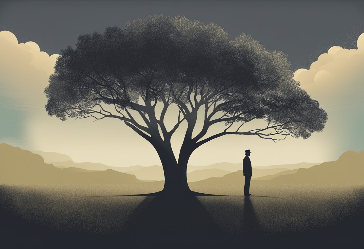 A person stands tall, confidently expressing their emotions. A shadow looms behind, representing the physical and emotional impacts of cancer