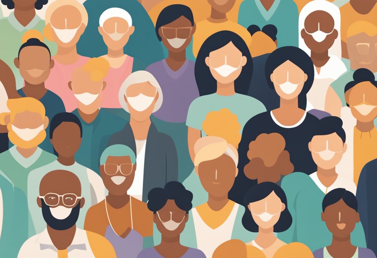 A diverse group of people, including cancer survivors, are shown receiving personalized care and support for their unique needs