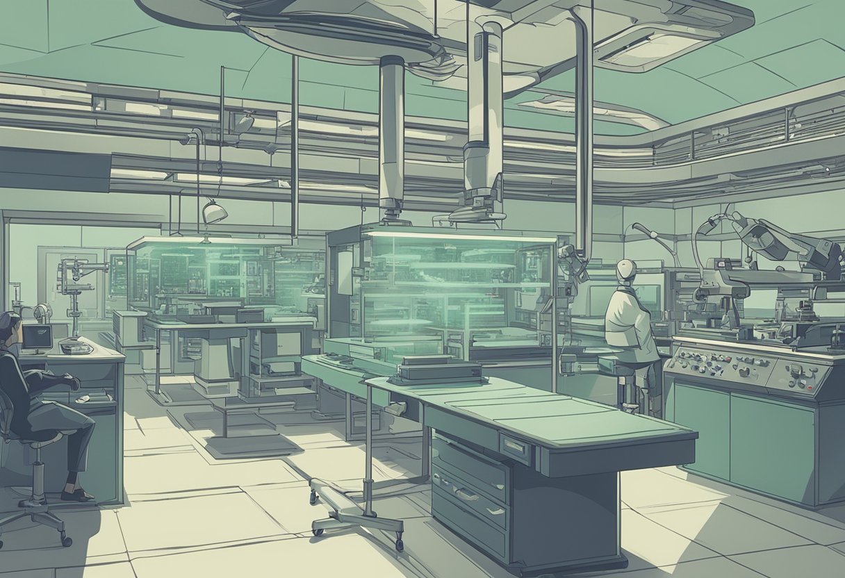 A laboratory setting with futuristic equipment and a cancer thriver undergoing stress research