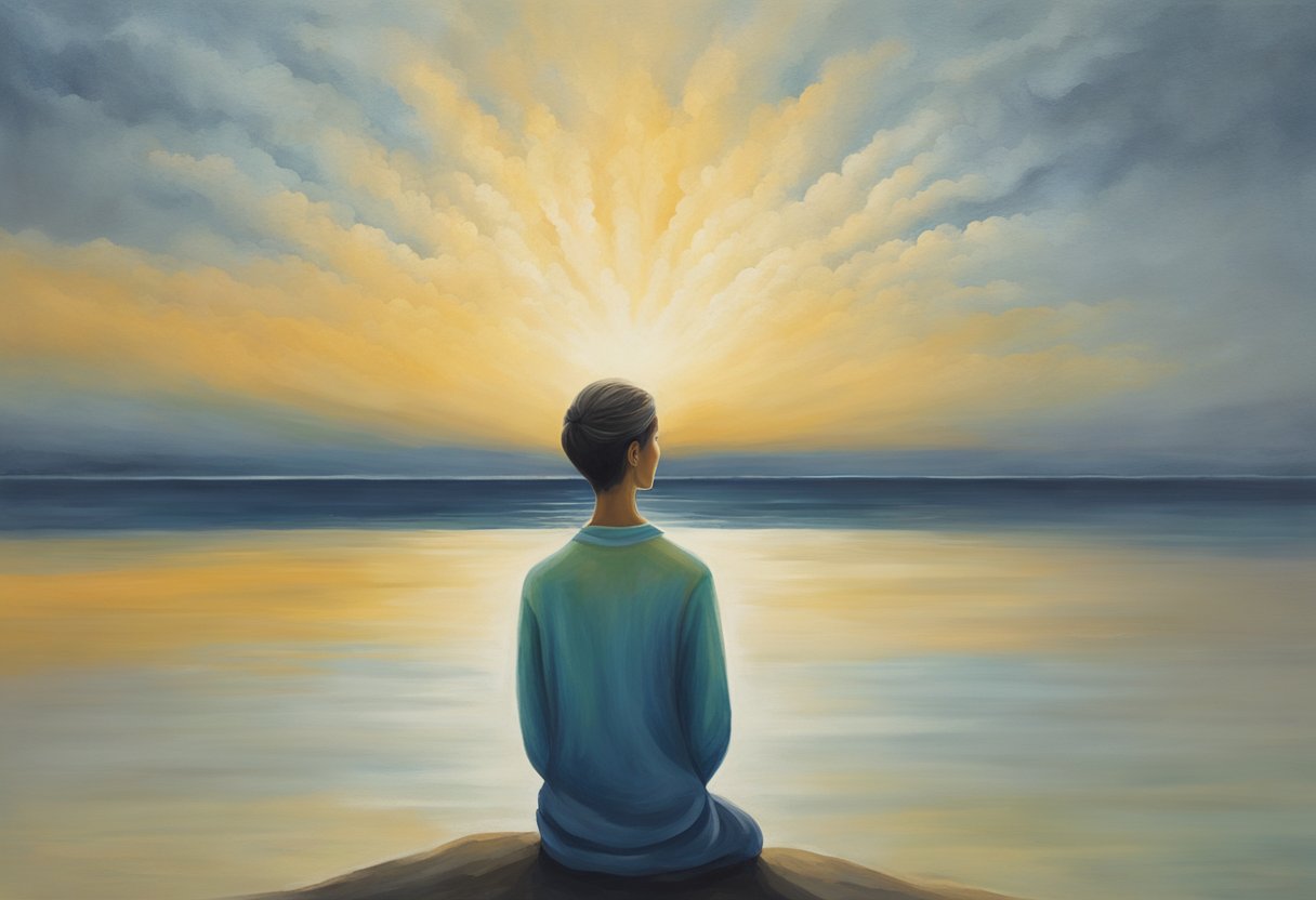 A serene figure gazes at a horizon, symbolizing reflection and resilience in overcoming cancer